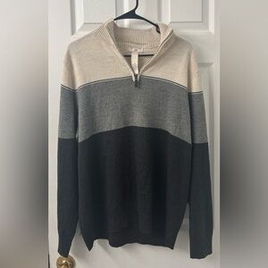 Dockers Quarter Zip Sweater Colorblock Black, Gray, and Beige Men’s Size Large